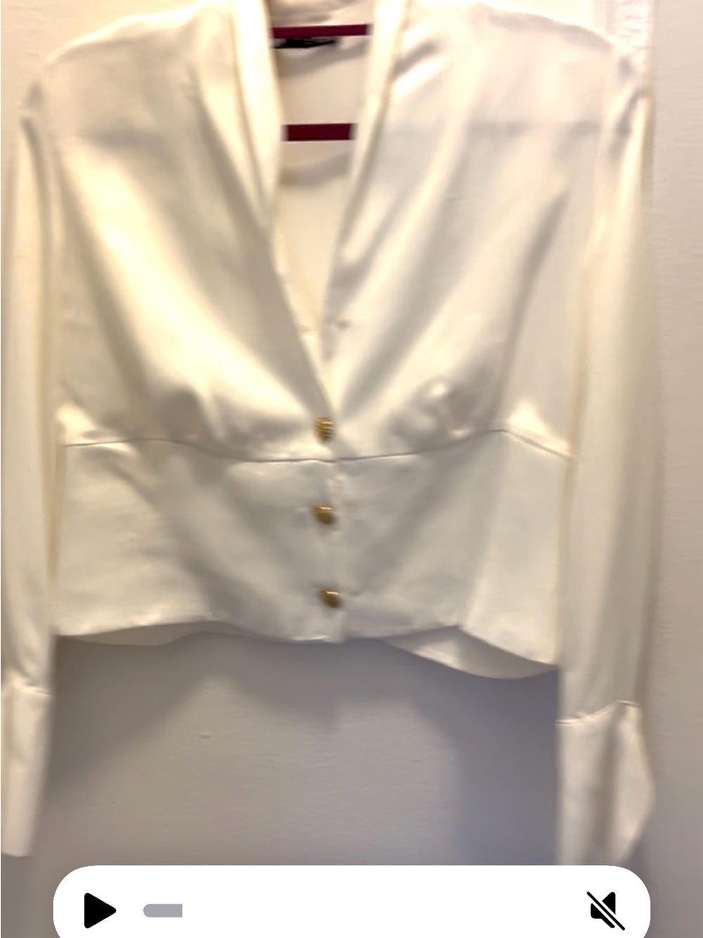 Zara White Satin-Look Cropped Blazer with Gold Buttons size L